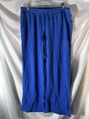 Ellen‎ Tracy Royal Blue Tassel Drawstring Wide-Leg Cropped Pants